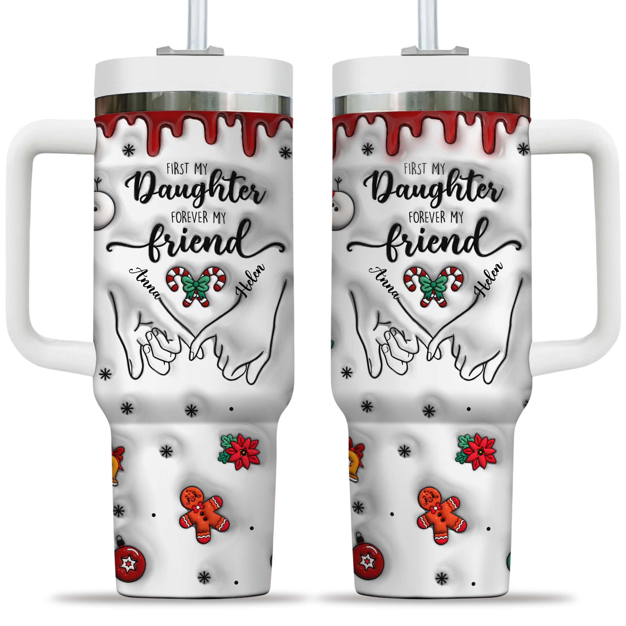 First My Mom Forever My Friend - Family Personalized Custom 3D Inflated Effect - Gift For Him, Gift For Her - Tumbler 40oz - Personalized Custom Tumbler