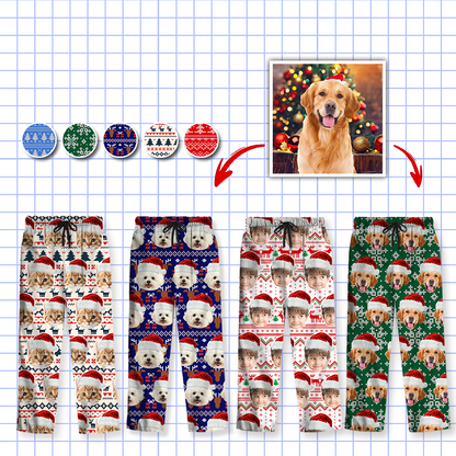 Custom Photo Christmas Cat Pajamas - Human - Dog & Cat Personalized Custom Face Photo Pajama Set