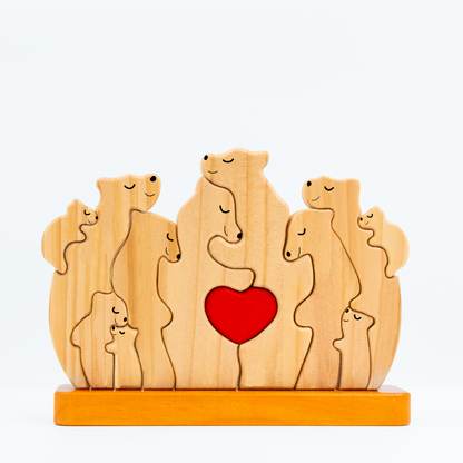 Personalisierte Holzbärenfamilie Ver 3 - Puzzle Holzbärenfamilie - Holzschnitzereien für Haustiere