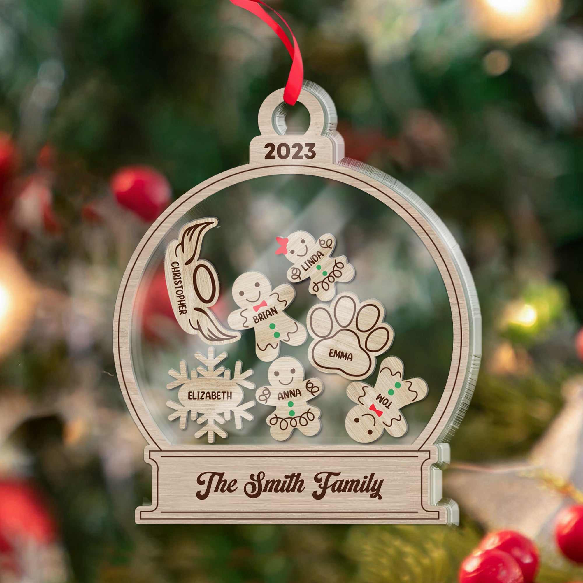 Snowball With Gingerbread And Snowflake Family Gift - Custom Shaker Ornament
