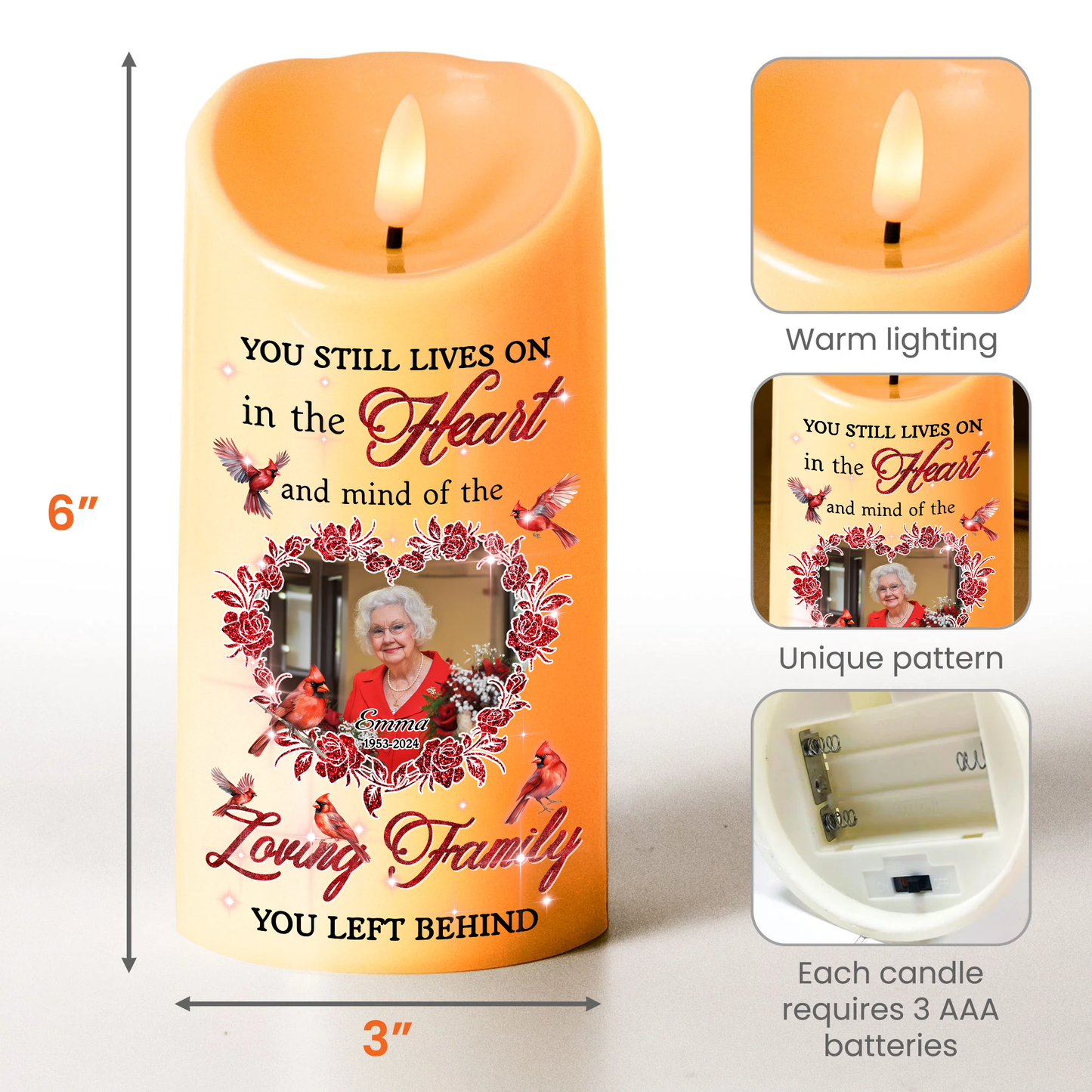 Custom Photo Memories LED Candle - Personalized Flameless LED Candle - Christmas Gift, Sympathy Gift For Family Members 2024