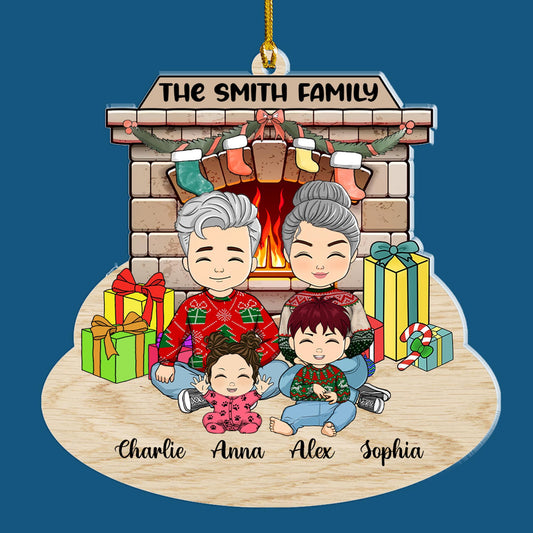 Family This Christmas With Fireplace - Personalized Custom Shape Acrylic Ornament