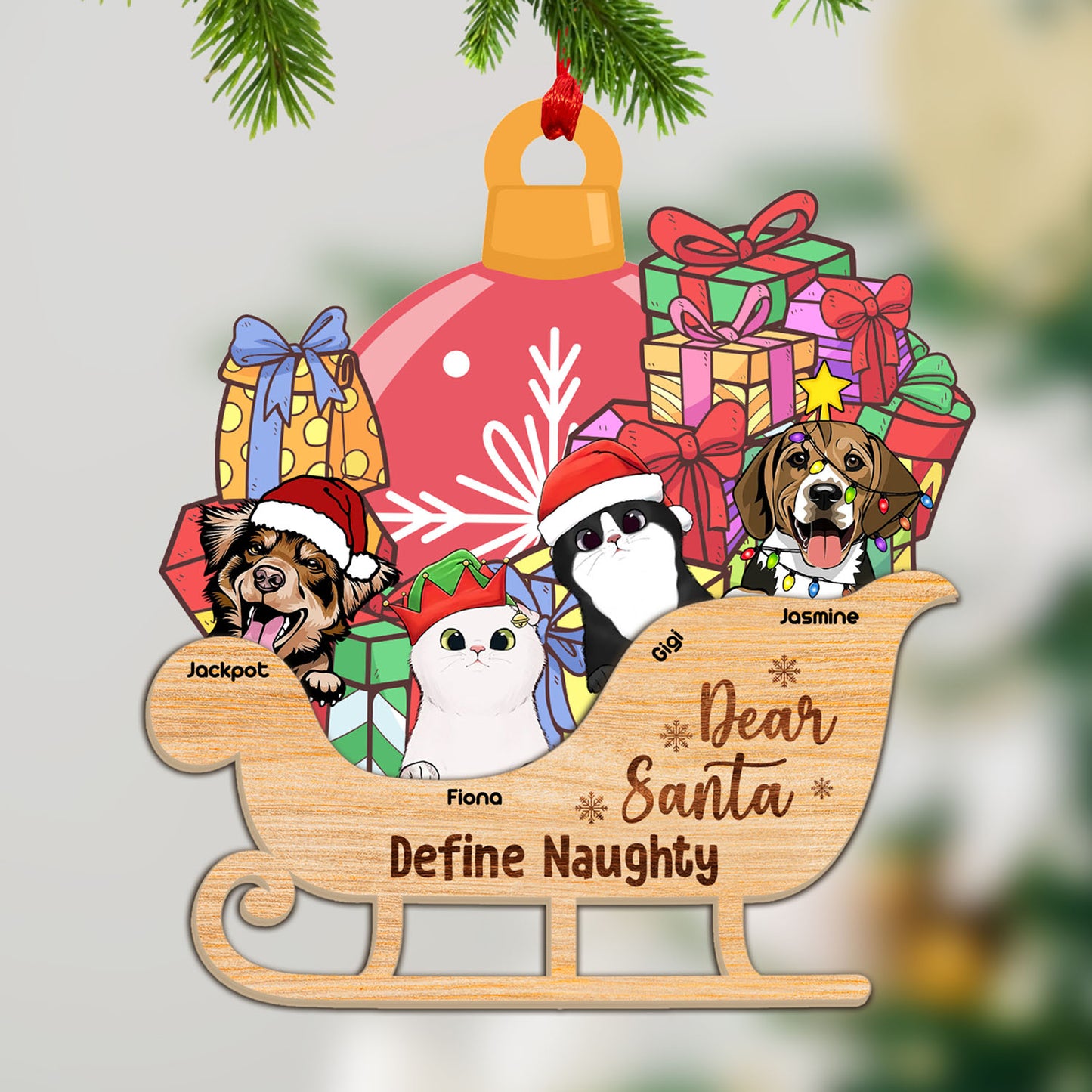 Dear Santa Define Naughty - Gift For Dog Lovers And Cat Lovers - Christmas Gift - Personalized Custom Shape Wooden Ornament