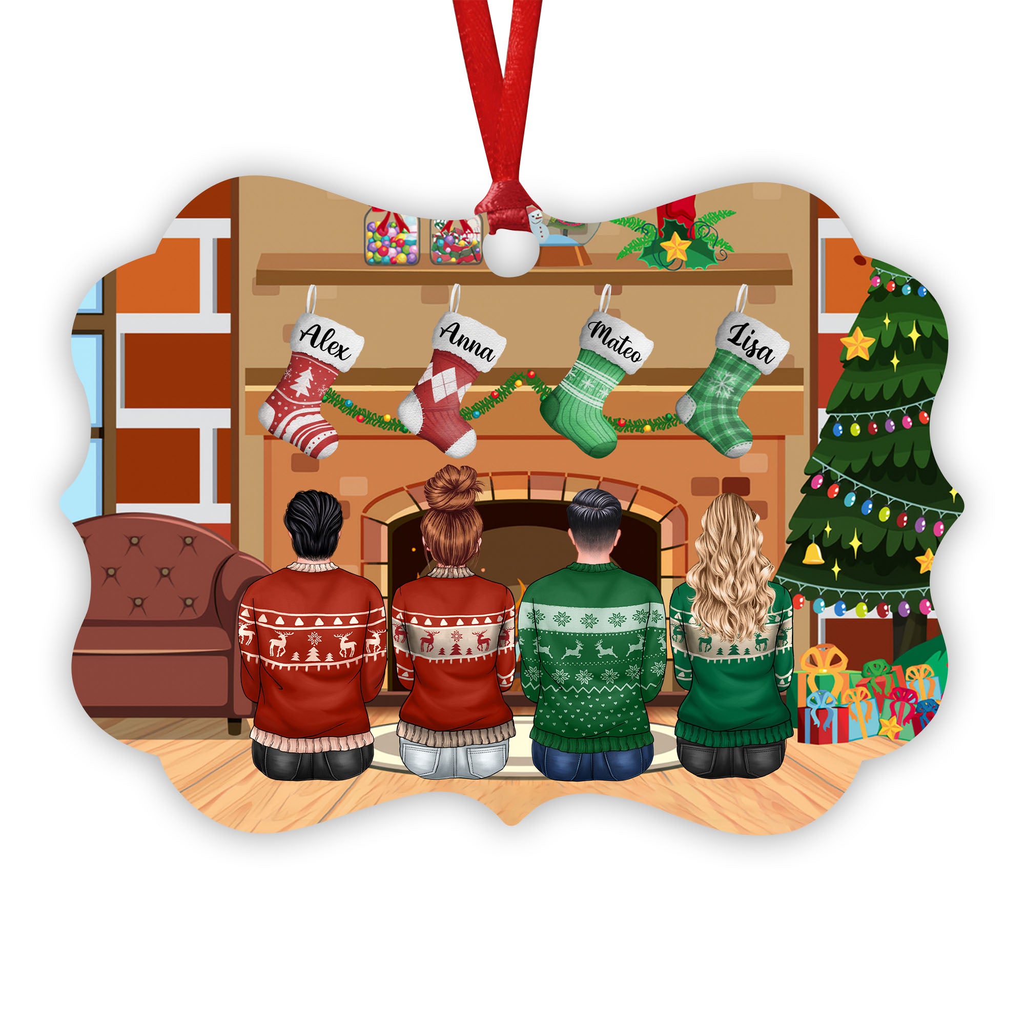 Family This Christmas The Stockings Were Hung Ornament - Personalized Aluminum Ornament