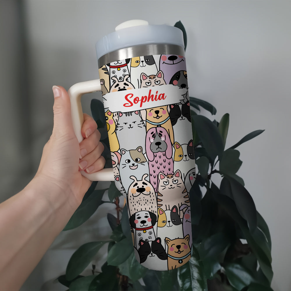 Dog and Cat Funny Pattern - Gift For Couple, Gift For Him, Gift For Her - Personalized Custom Tumbler