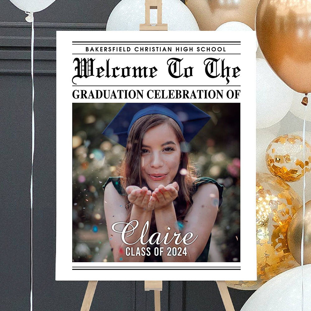 Newspaper Styles Class Of 2024 - Graduation Party Welcome Sign - Custom Photo Grad Party Sign - Personalized Graduation Decoration