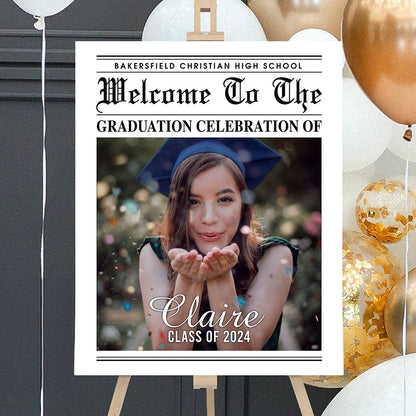 Newspaper Styles Class Of 2024 - Graduation Party Welcome Sign - Custom Photo Grad Party Sign - Personalized Graduation Decoration