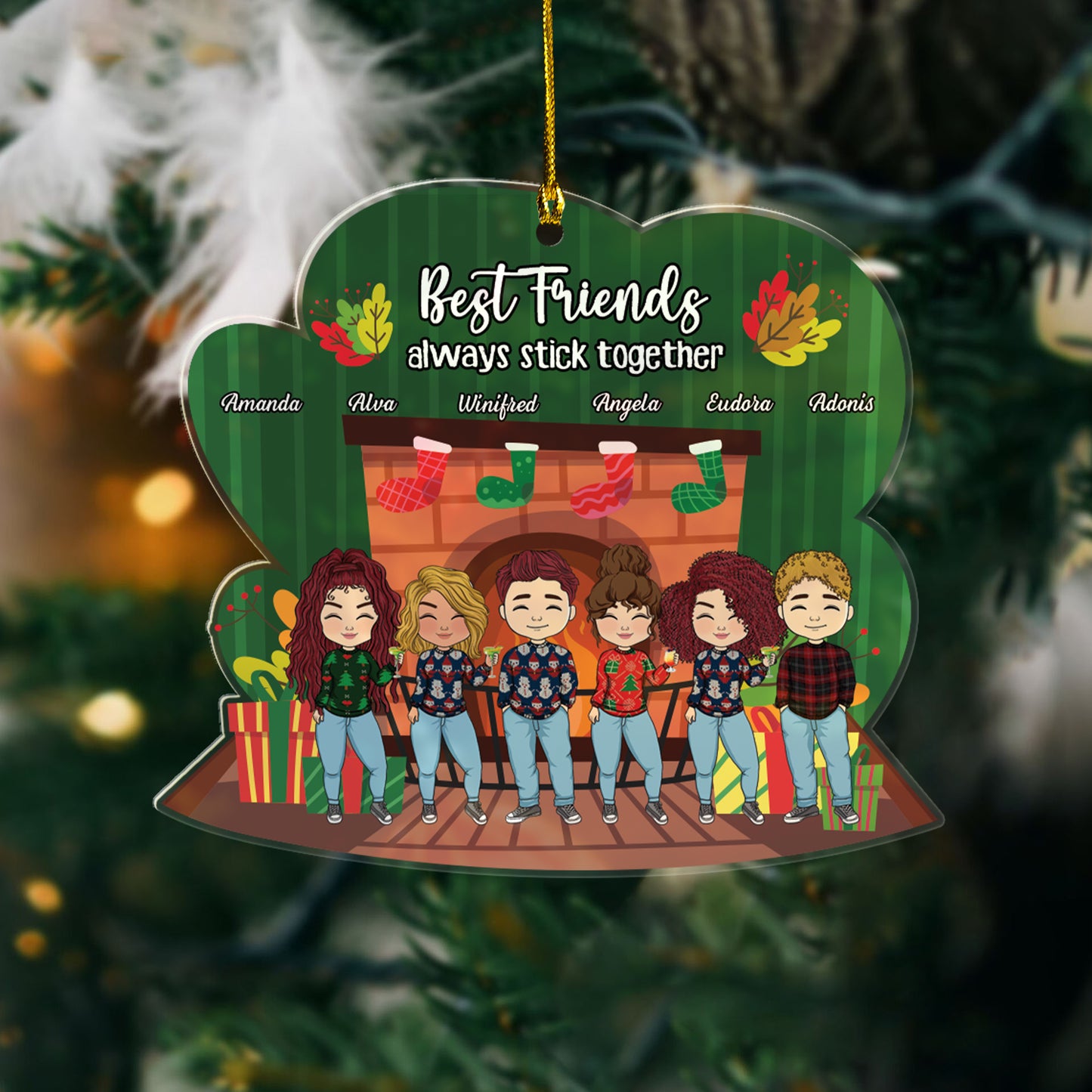 Best Friends Always Stick Together - Personalized Custom Shape Acrylic Ornament