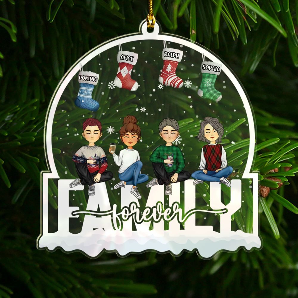 Family Stocking Snowball Together Forever - Personalized Custom Shape Acrylic Ornament