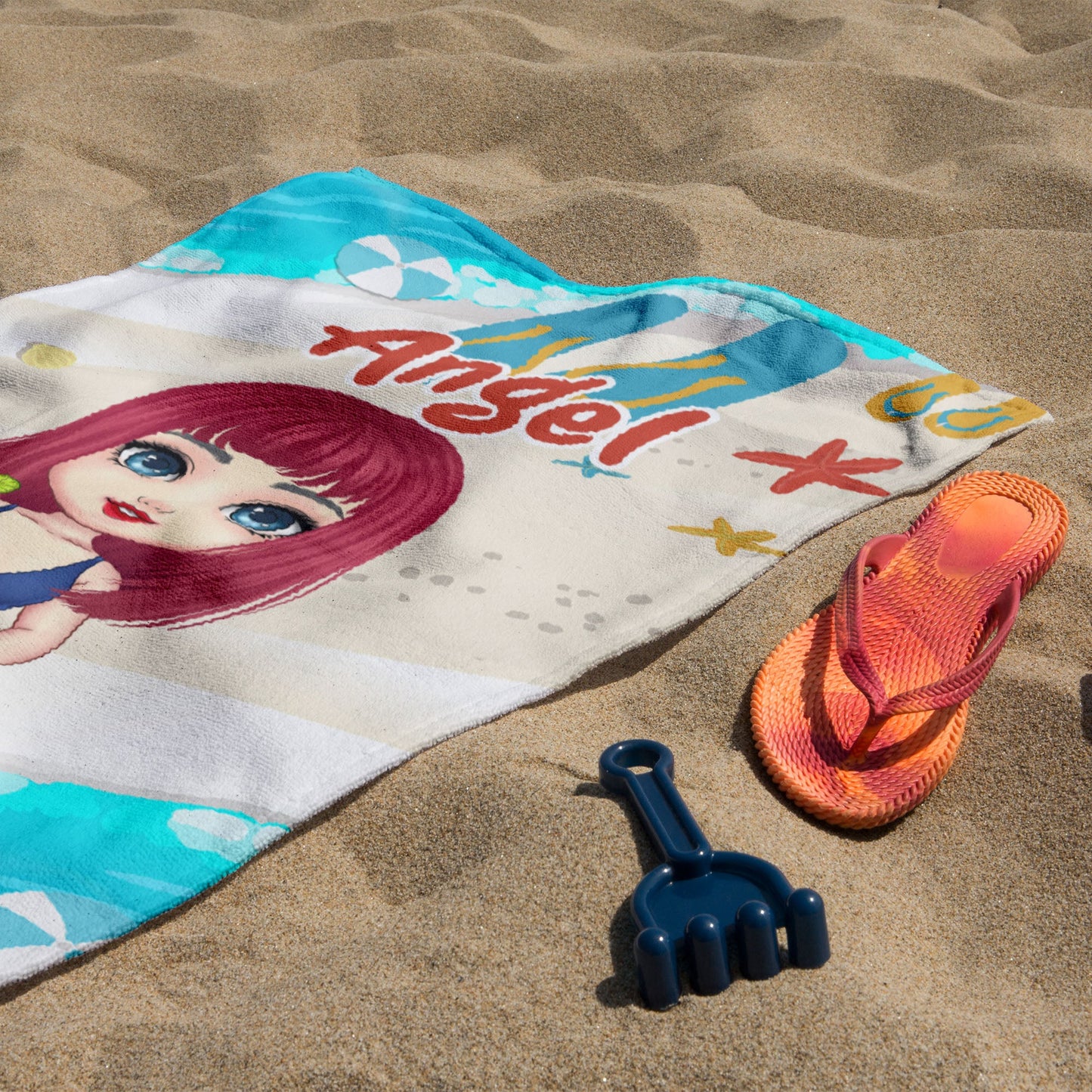 Personalisiertes Sommer Cartoon Mädchen Strandtuch - Sommerurlaub 2023, Geschenk für Besties, Beste Freunde Geschenk