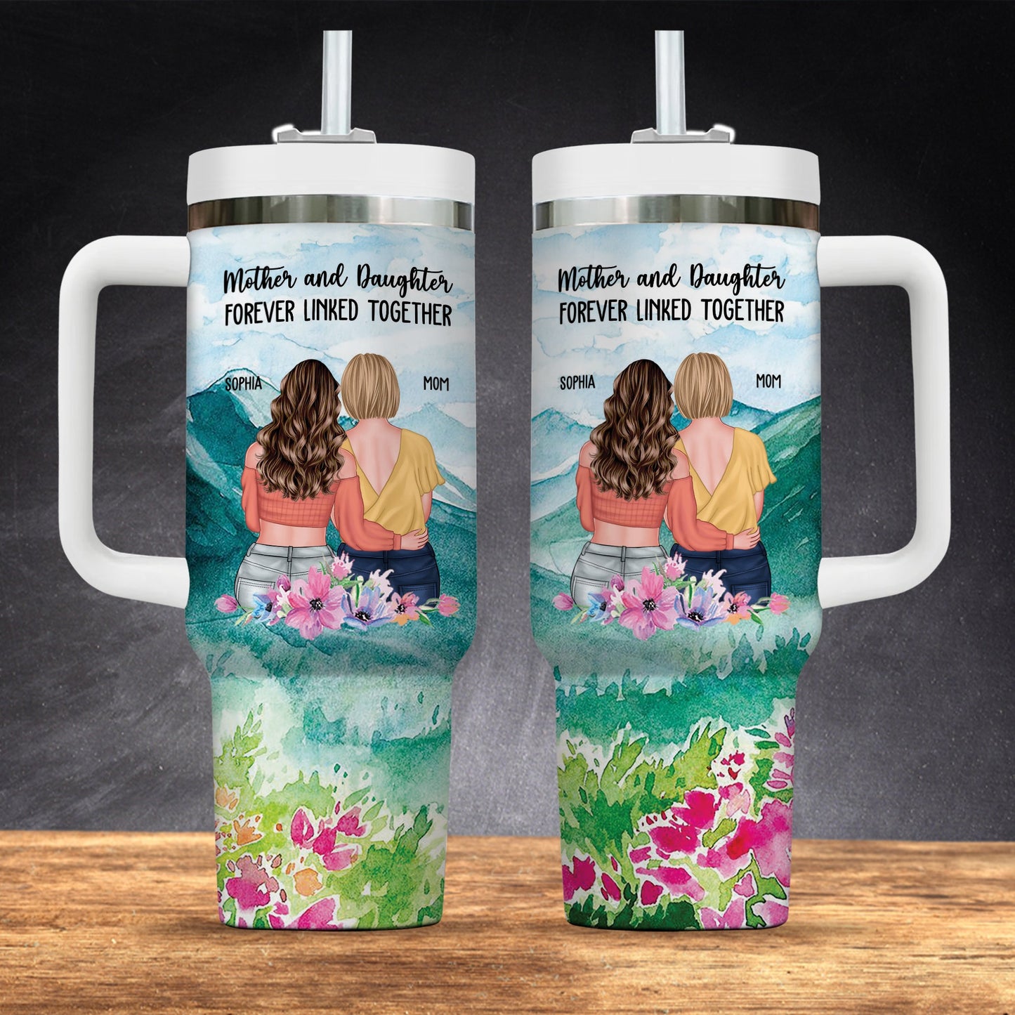 Mother And Daughter Linked Together Forever - 40oz Tumbler - Gift For Mom, Gift For Friends, Gift For Her - Personalized Custom Tumbler