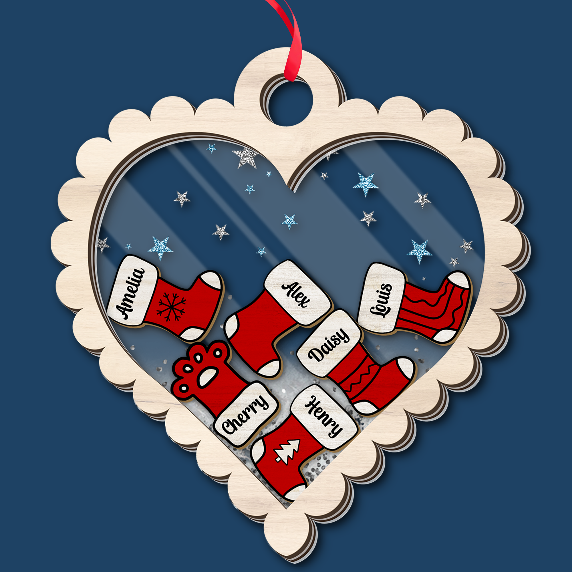 Family Heart 2023 Ornament With Stock Charm Family Gift - Custom Glitter Shaker Ornament