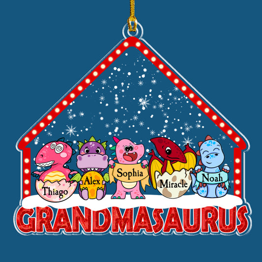 Grandmasaurus Grandma With Her Kids On Christmas Days - Personalized Custom Shape Acrylic Ornament