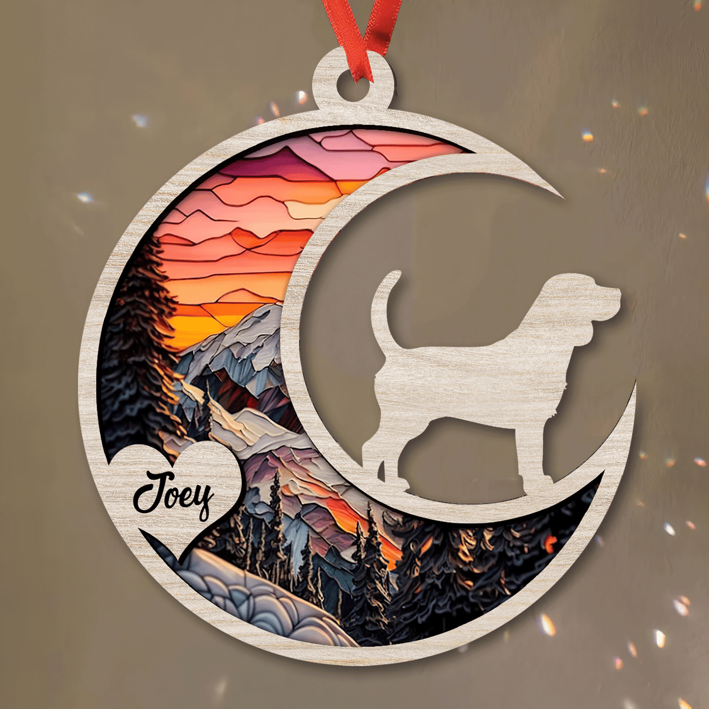 Colorful Moon Personalized Suncatcher Ornament For Dog Lover - Personalized Custom Suncatcher Ornament