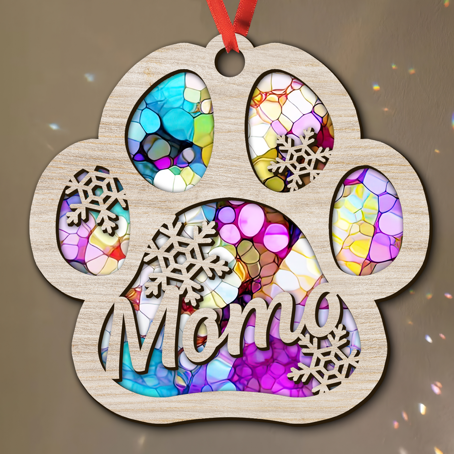 Colorful Paw Personalized Suncatcher Ornament - Personalized Custom Suncatcher Ornament