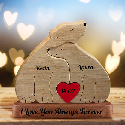 Huggy Bear Wooden Bears Couple - Puzzle Wooden Bears Family - Wooden Pet Carvings