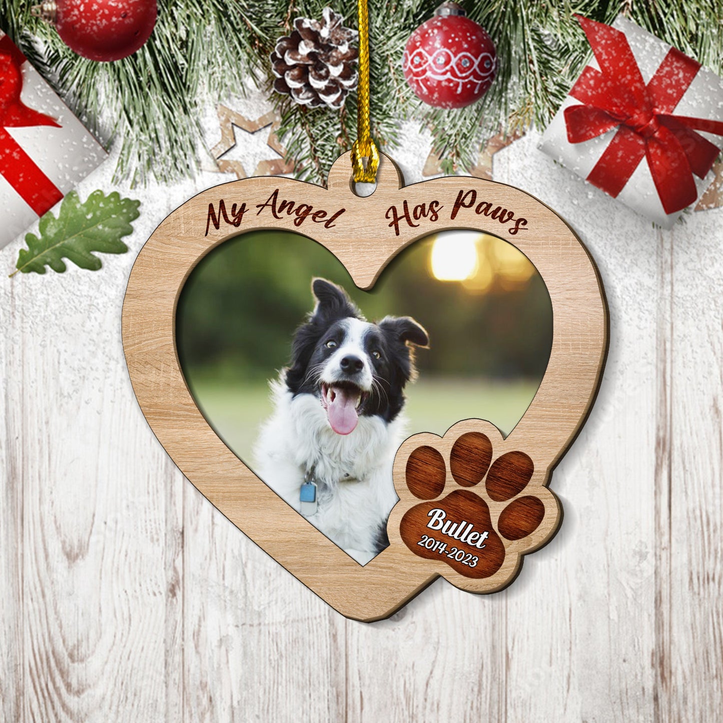 My Angel Has Paws - Memorial Gift For Dog And Cat Lovers - Personalized Custom Shape Wooden Ornament