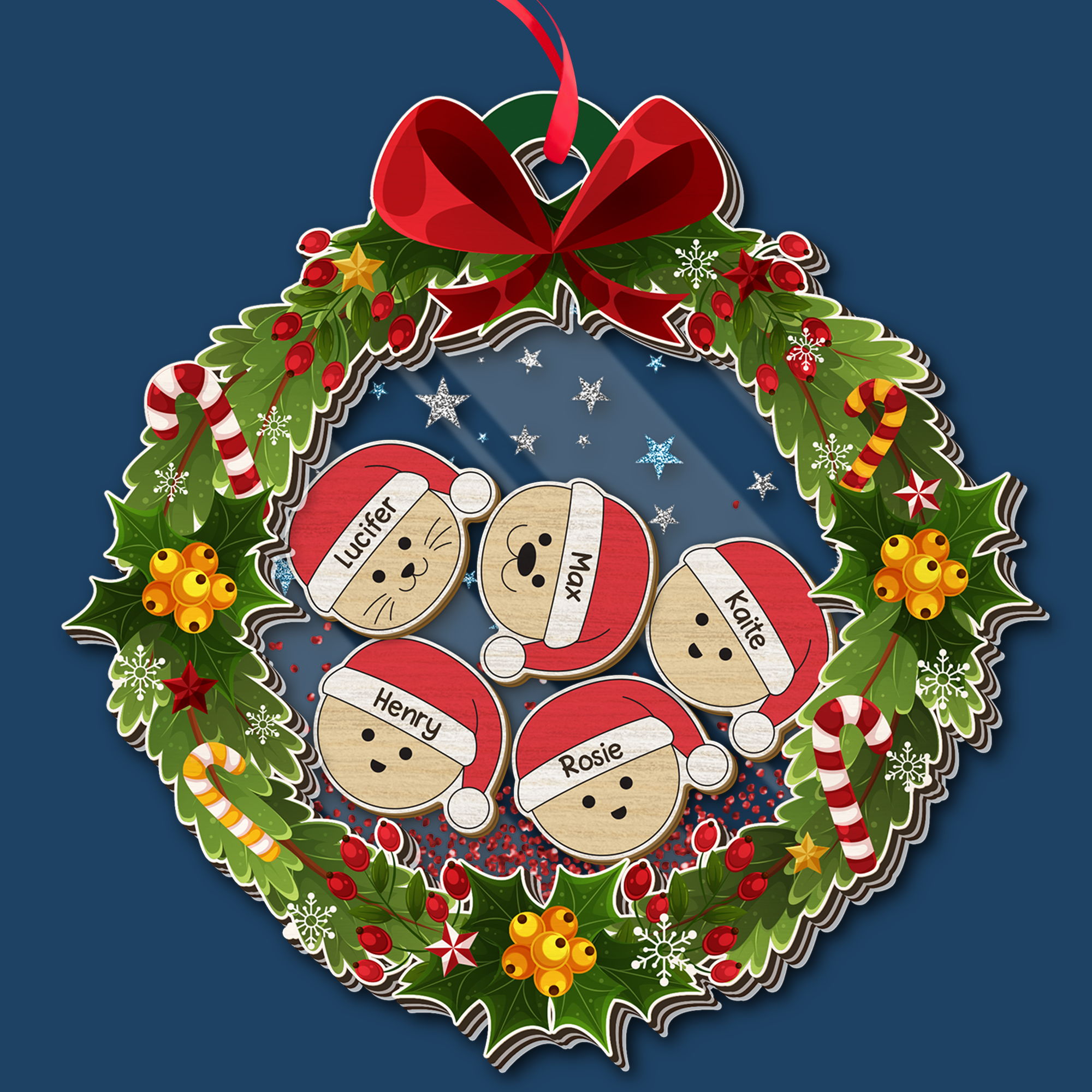 Family Wreath 2023 Ornament With Christmas Hat Charm Family Gift - Custom Glitter Shaker Ornament