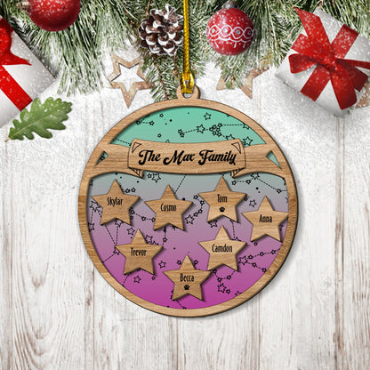 Star Sign Family Name Christmas Ornament - Custom Shape Wood Ornament - Wood Ornament 2 Layered