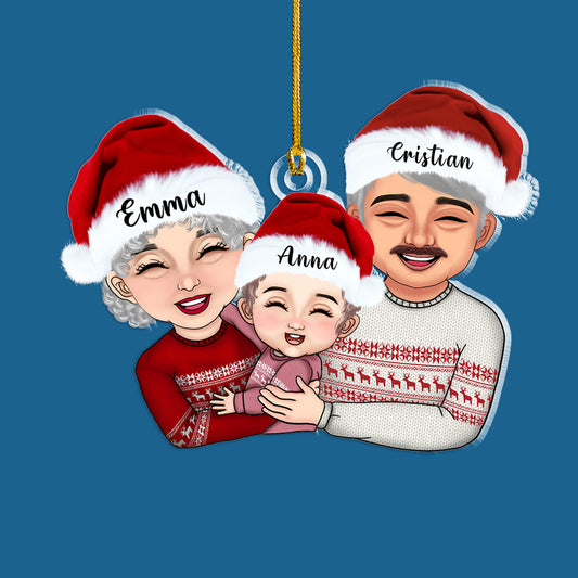 Grandpa, Grandma and Grandkid On Christmas - Personalized Custom Shape Acrylic Ornament