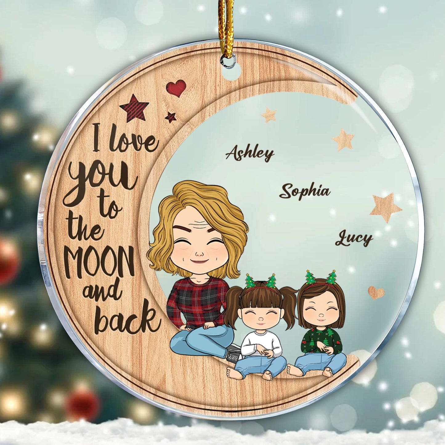 I Love You To The Moon And Back - Christmas Gift For Grandma - Personalized Circle Acrylic Ornament