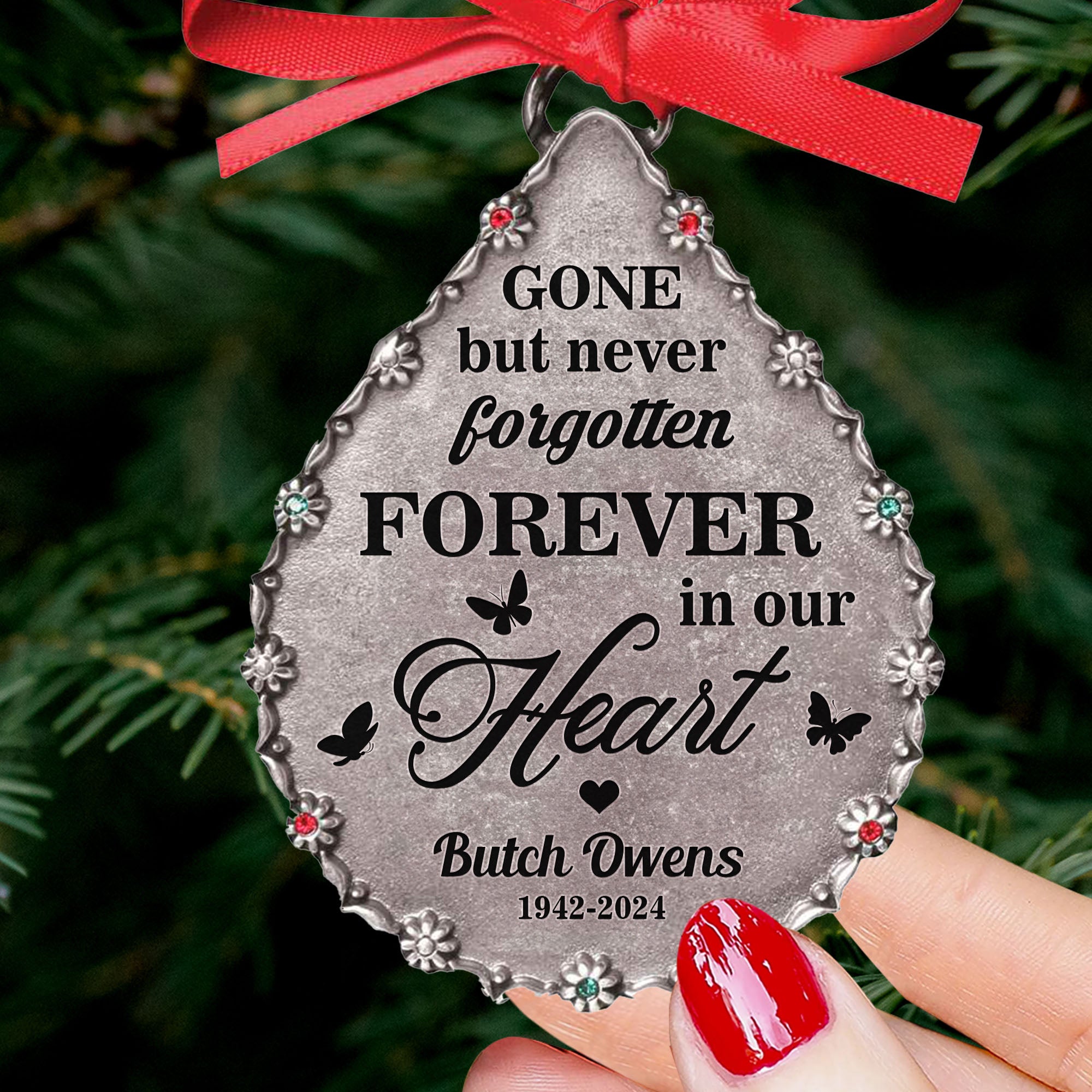 Gone But Never Gorgotten - Custom Memorial Ornament - Stainless Steel Ornament