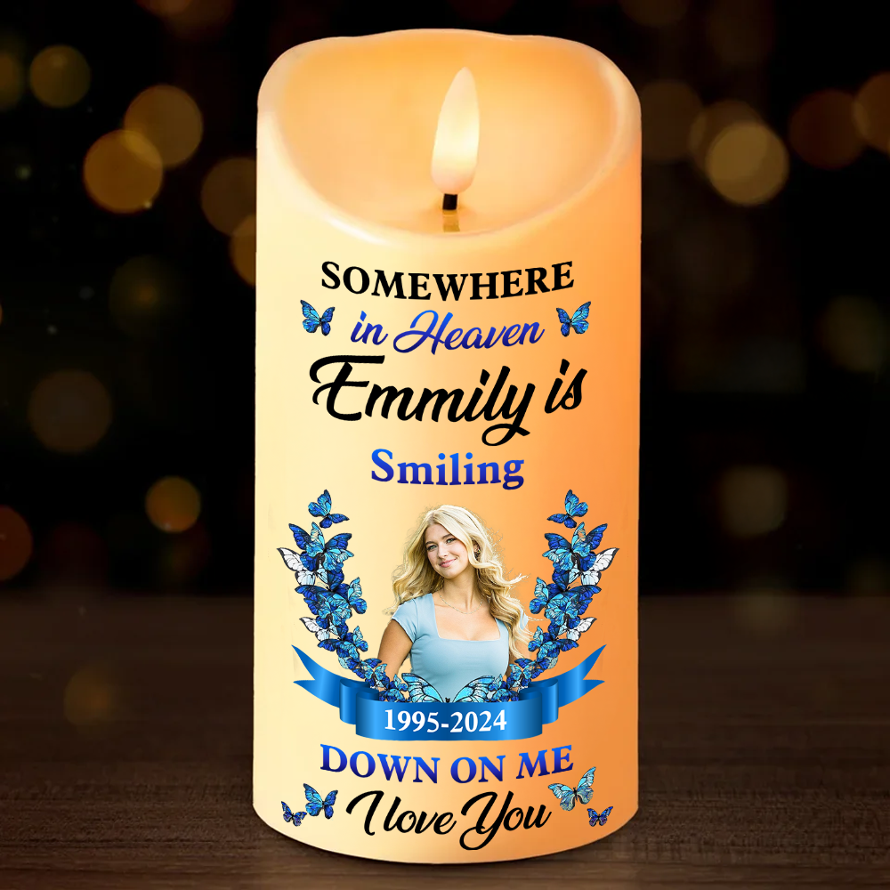 Somewhere In Heaven Custom Photo Memories LED Candle - Personalized Flameless LED Candle - Christmas Gift, Sympathy Gift For Family Members 2024