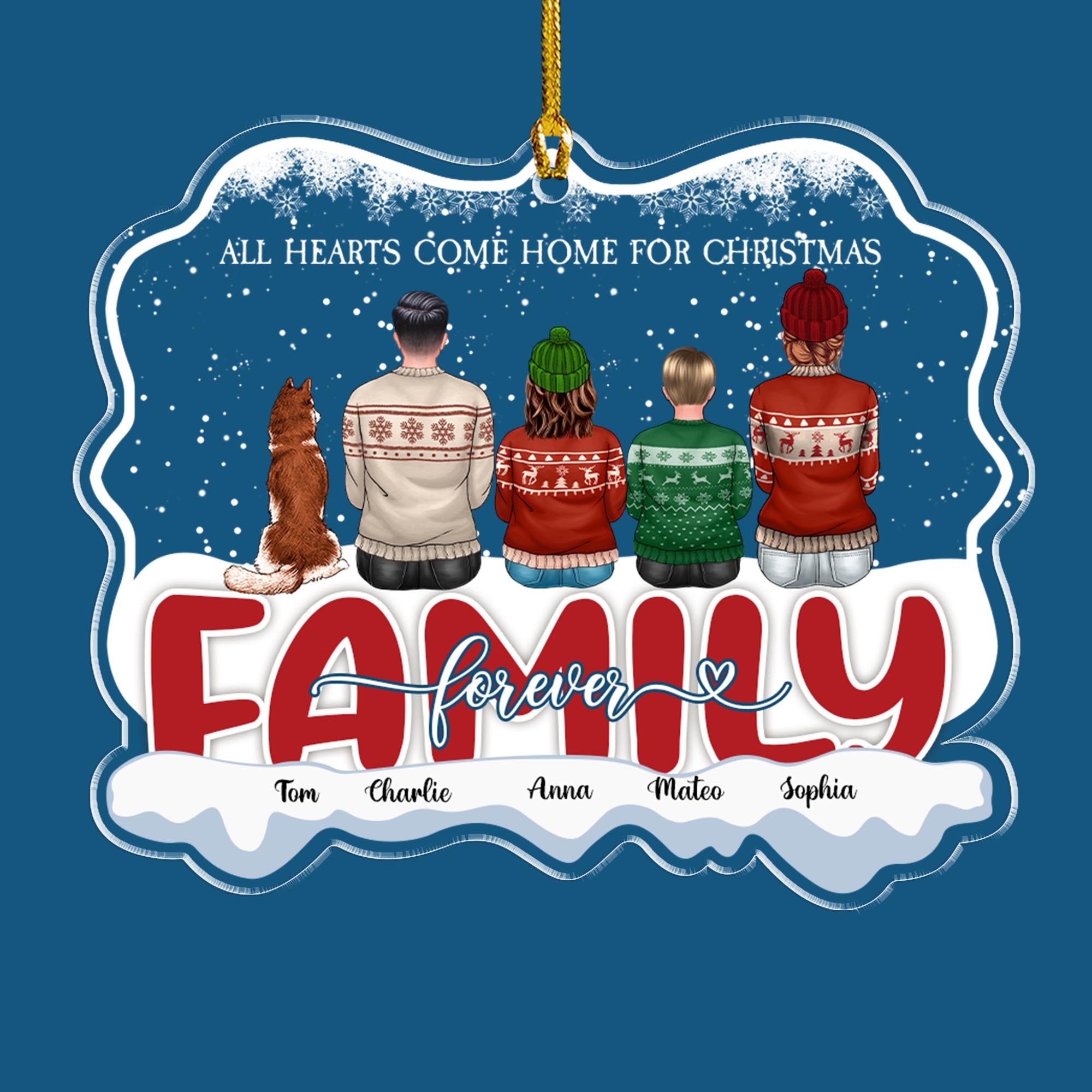 All Hearts Come Home For Christmast Family And Dog- Personalized Custom Shape Acrylic Ornament