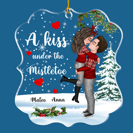 A Kiss Under The Mistletoe Gifts For Husband And Wife - Personalized Custom Shape Acrylic Ornament