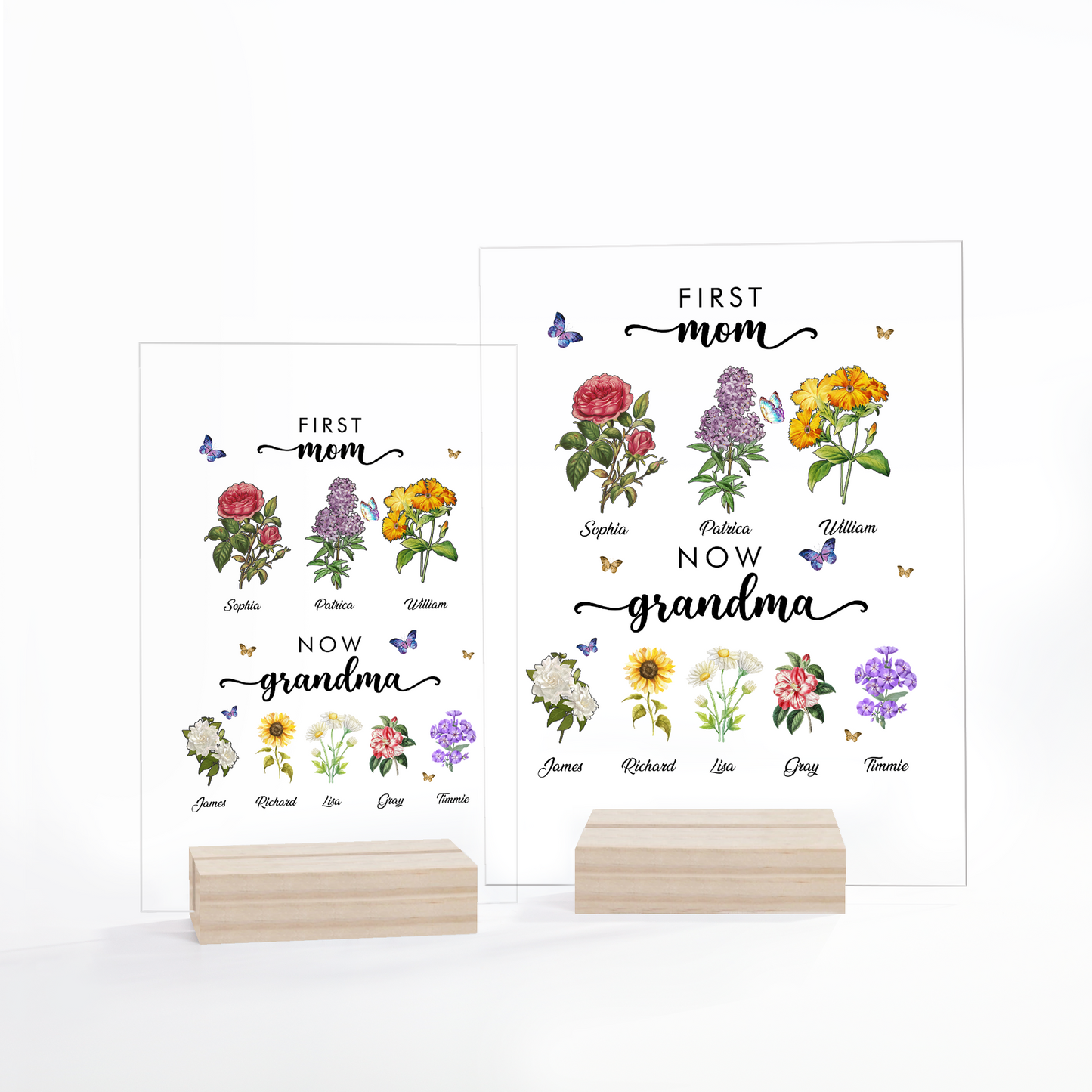 Einzigartiges Muttertagsgeschenkschild, personalisierter Namensständer für Enkel und Kinder, Geschenk für Sie, Oma-Geschenk, Acryl-Display „Erste Mama, jetzt Oma“