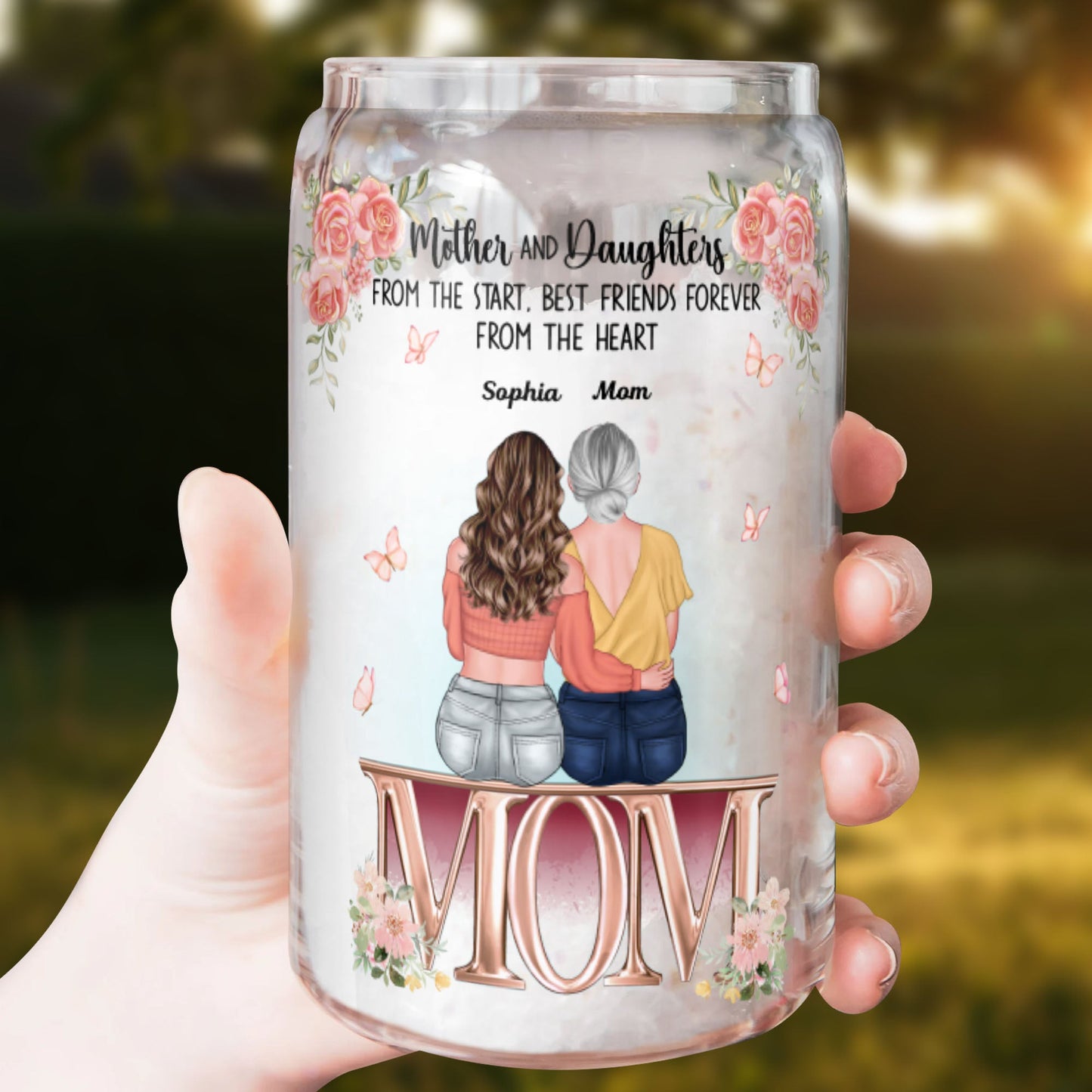 Mother and Daughter Glass Bottle/Frosted Bottle With Lid & Straw - Personalized Glass Bottle