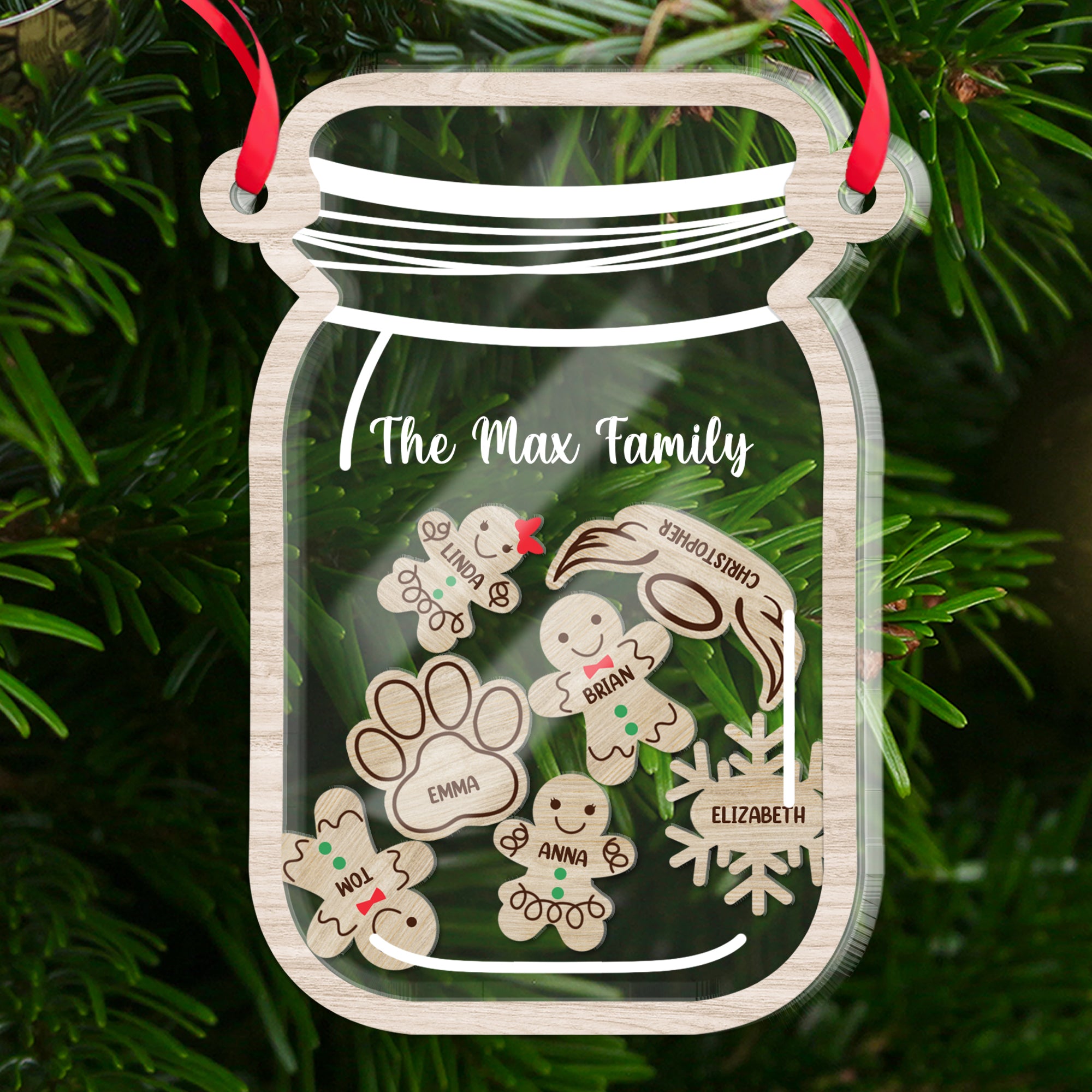 Cookie Jar 2023 With Heart Gingerbread And Snowflake Family Gift - Custom Shaker Ornament