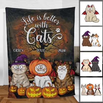 Cat Blanket - Life Is Better With Cats Blanket - Personalized Blanket - Halloween