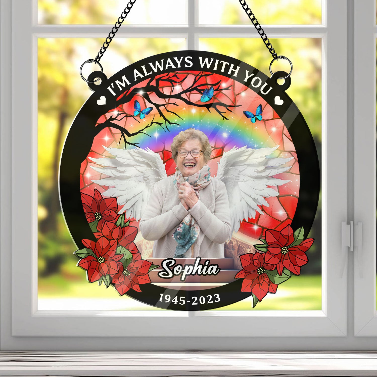 In Loving Memory In Heaven Memorial Upload Photo Wings - Hanging Door Acrylic - Personalized Custom Shape Window Hanging Acrylic