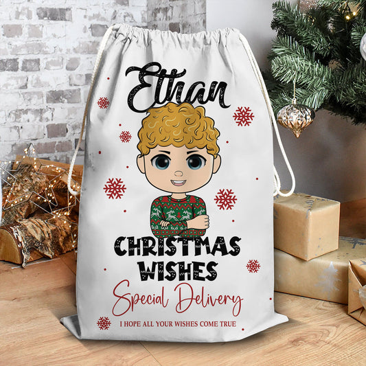 Christmas Wishes Special Delivery Christmas Bag - Personalized Custom Christmas Sack