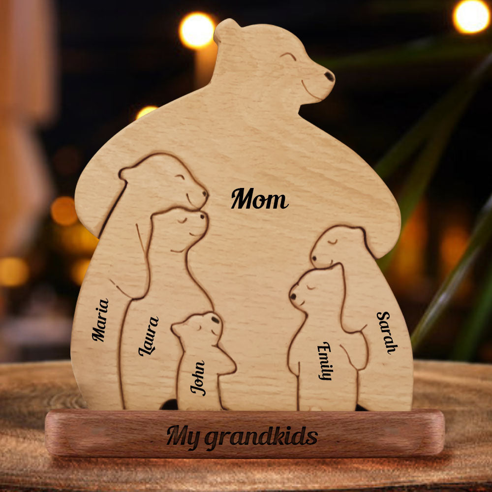 Holzbär Liebe Papa Mama Oma - Puzzle Holzbären Familie - Holzschnitzereien für Haustiere