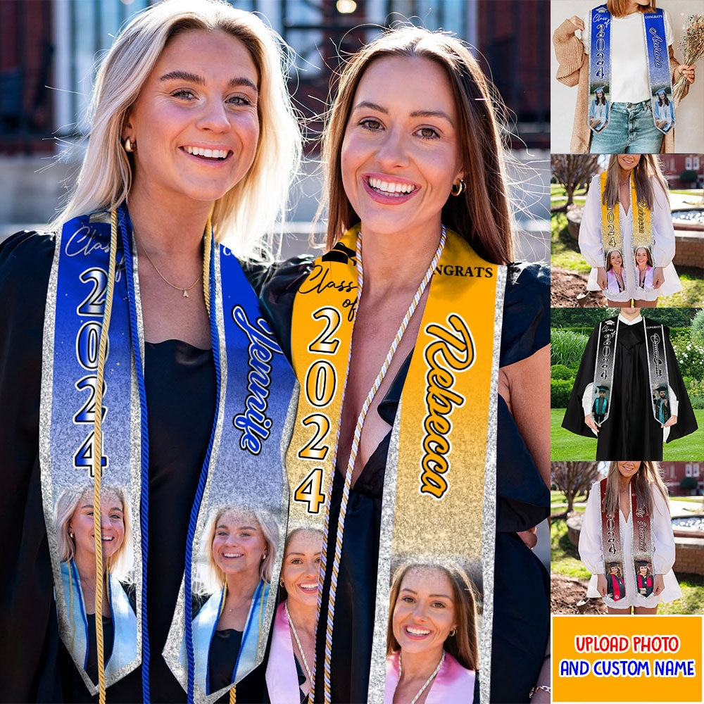 Graduation Sash Class of 2024 with Photos Pictures - Custom Graduation Stoles/Sash with Photo - Special Graduation Gift