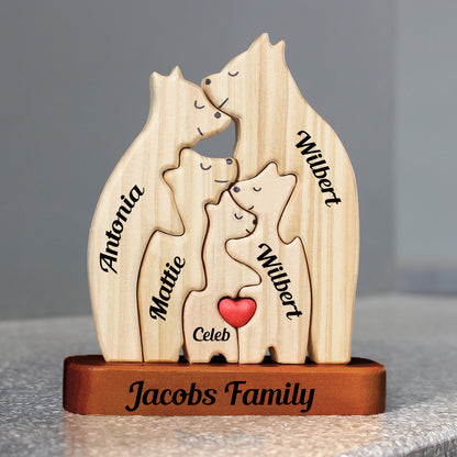 Personalized Wooden Bears Family, Bear Shaped Wood Puzzle with Custom Name- Gift for Mother's Day, Thanksgiving, Christmas