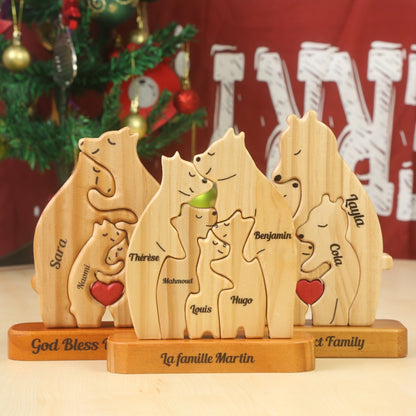 Personalisierte Holzbärenfamilie - Puzzle Holzbärenfamilie - Holzschnitzereien für Haustiere - Geschenk zum Muttertag