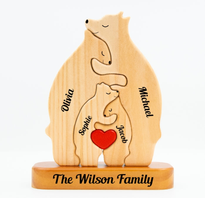 Personalized Wooden Bears Family, Bear Shaped Wood Puzzle with Custom Name- Gift for Mother's Day, Thanksgiving, Christmas