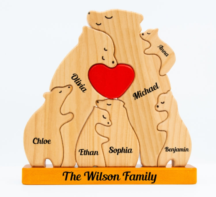 Personalisierte Holzbärenfamilie - Puzzle Holzbärenfamilie - Holzschnitzereien für Haustiere - Geschenk zum Muttertag