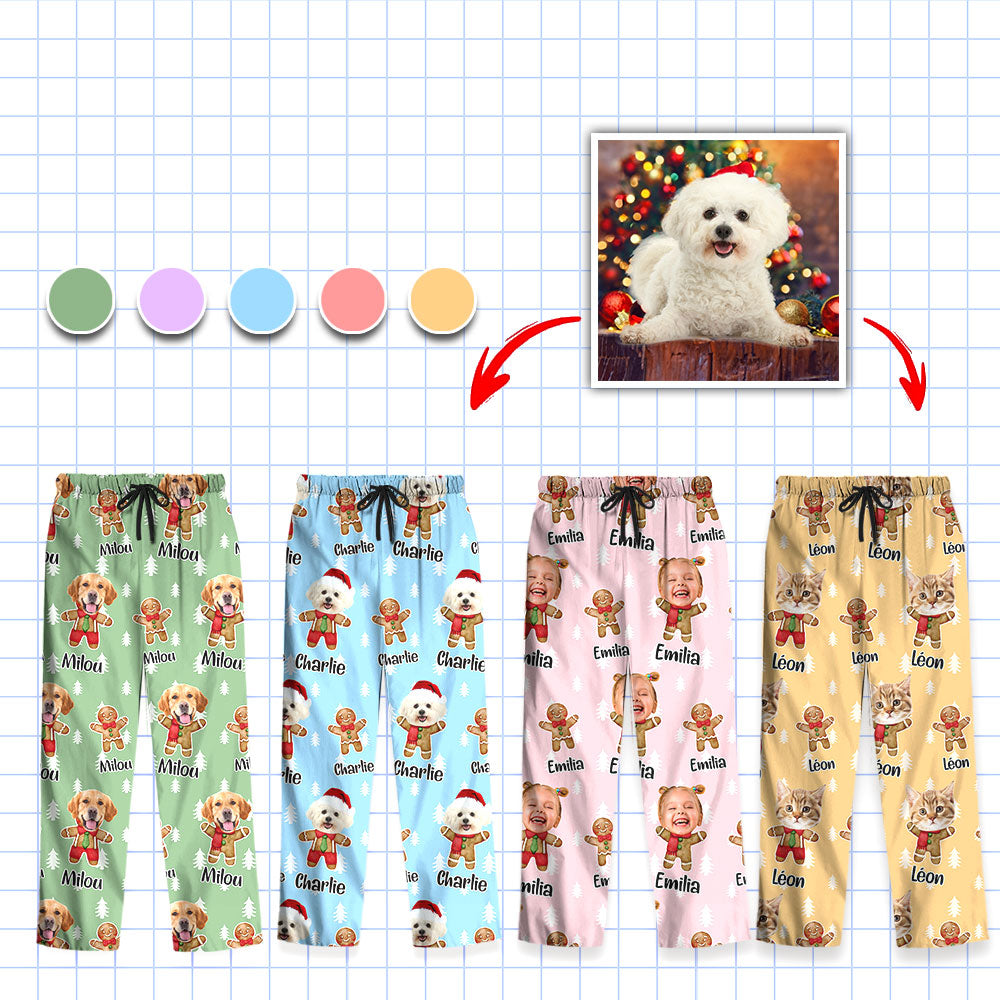 Set Pyjama Pain D'épices - Pyjama de Noël - Pyjama de Noël Personnalisé avec Photo