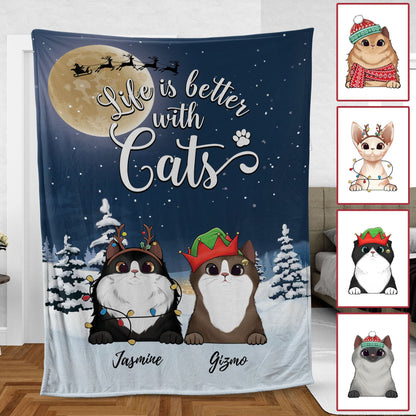 Das Leben ist besser mit Katzen Weihnachtsdecke - Personalisierte Decke