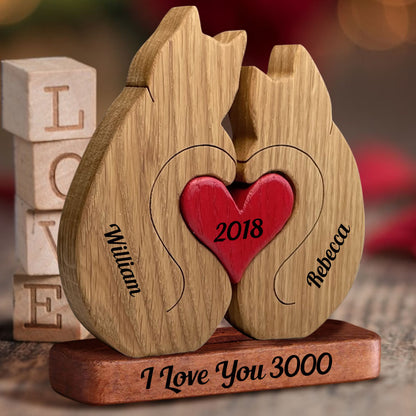 Couple Cats Together Personalized Wooden Couple - Puzzle Wooden Bears Family - Wooden Pet Carvings