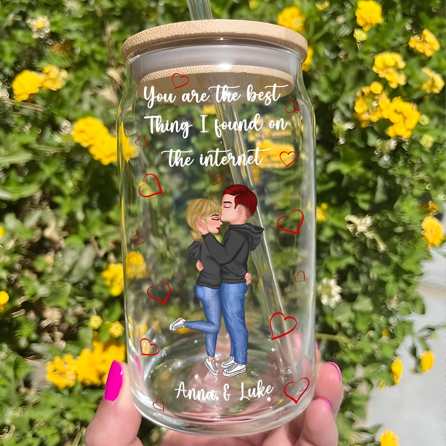 You Are The Best Thing I Found On The Interne Glass Bottle/Frosted Bottle With Lid & Straw, Pet Lover Gift - Personalized Glass Bottle