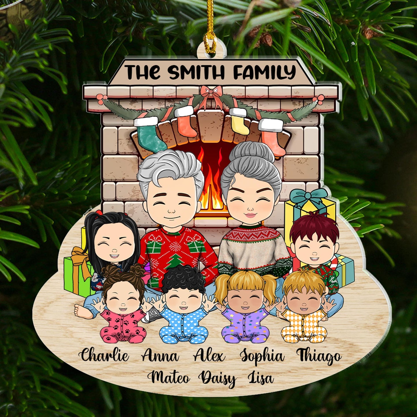 Family This Christmas With Fireplace - Personalized Custom Shape Acrylic Ornament