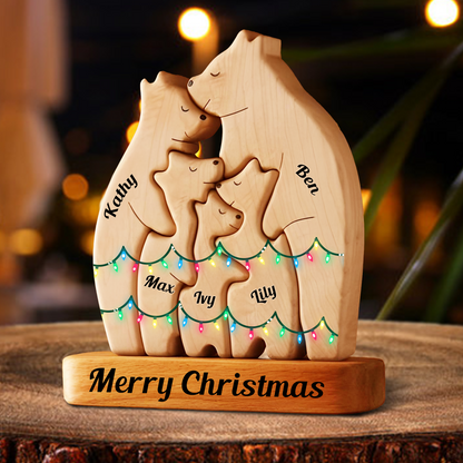 Christmas Wooden Bear Family Puzzle, Wooden Bear With Light, Christmas Family Keepsake Gifts