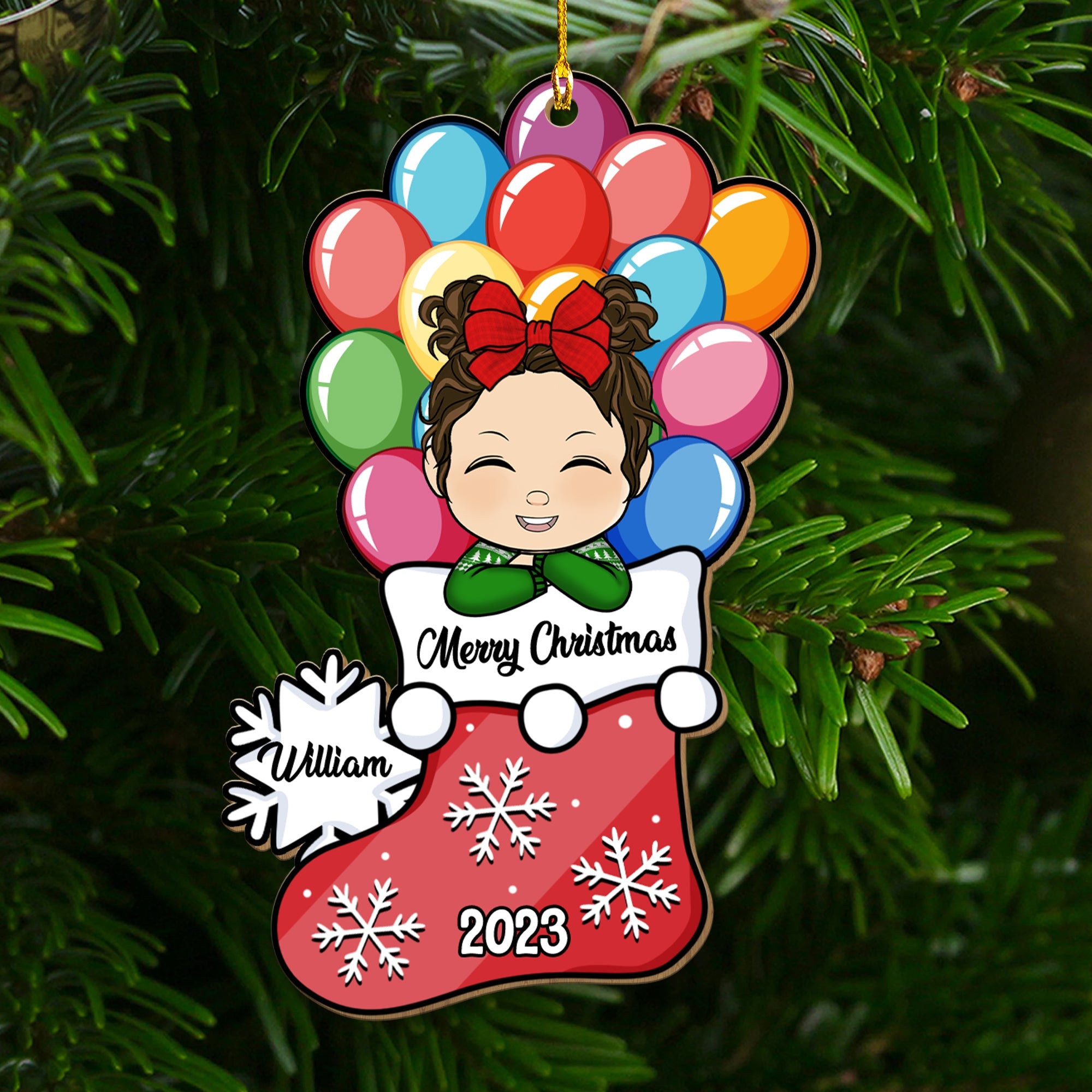 Merry Christmas 2023 Kids Christmas Ornament - Custom Shape Wood Ornament - 1 Layered Wood Ornament