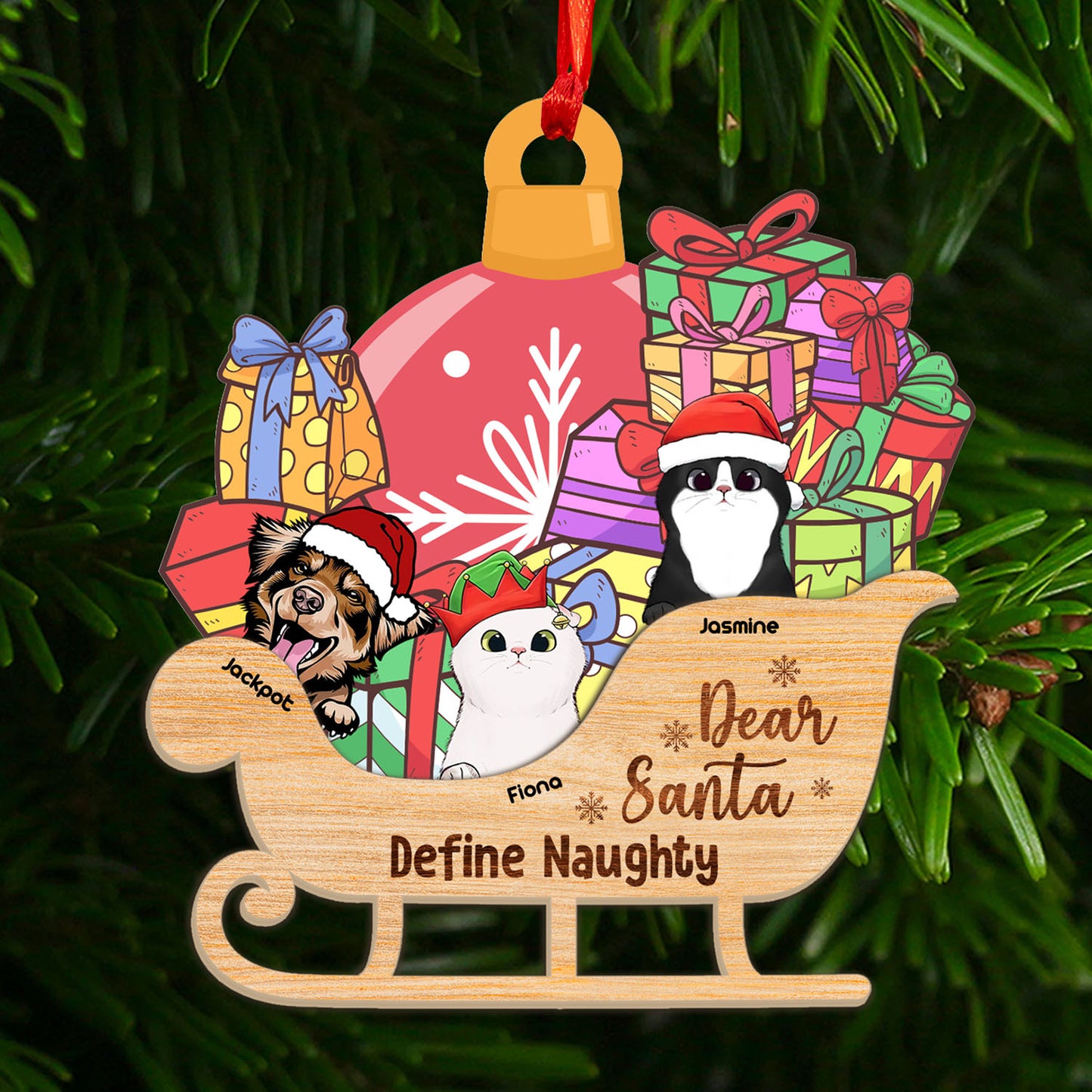 Dear Santa Define Naughty - Gift For Dog Lovers And Cat Lovers - Christmas Gift - Personalized Custom Shape Wooden Ornament