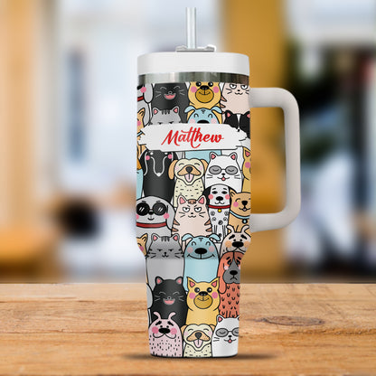 Dog and Cat Funny Pattern - Gift For Couple, Gift For Him, Gift For Her - Personalized Custom Tumbler